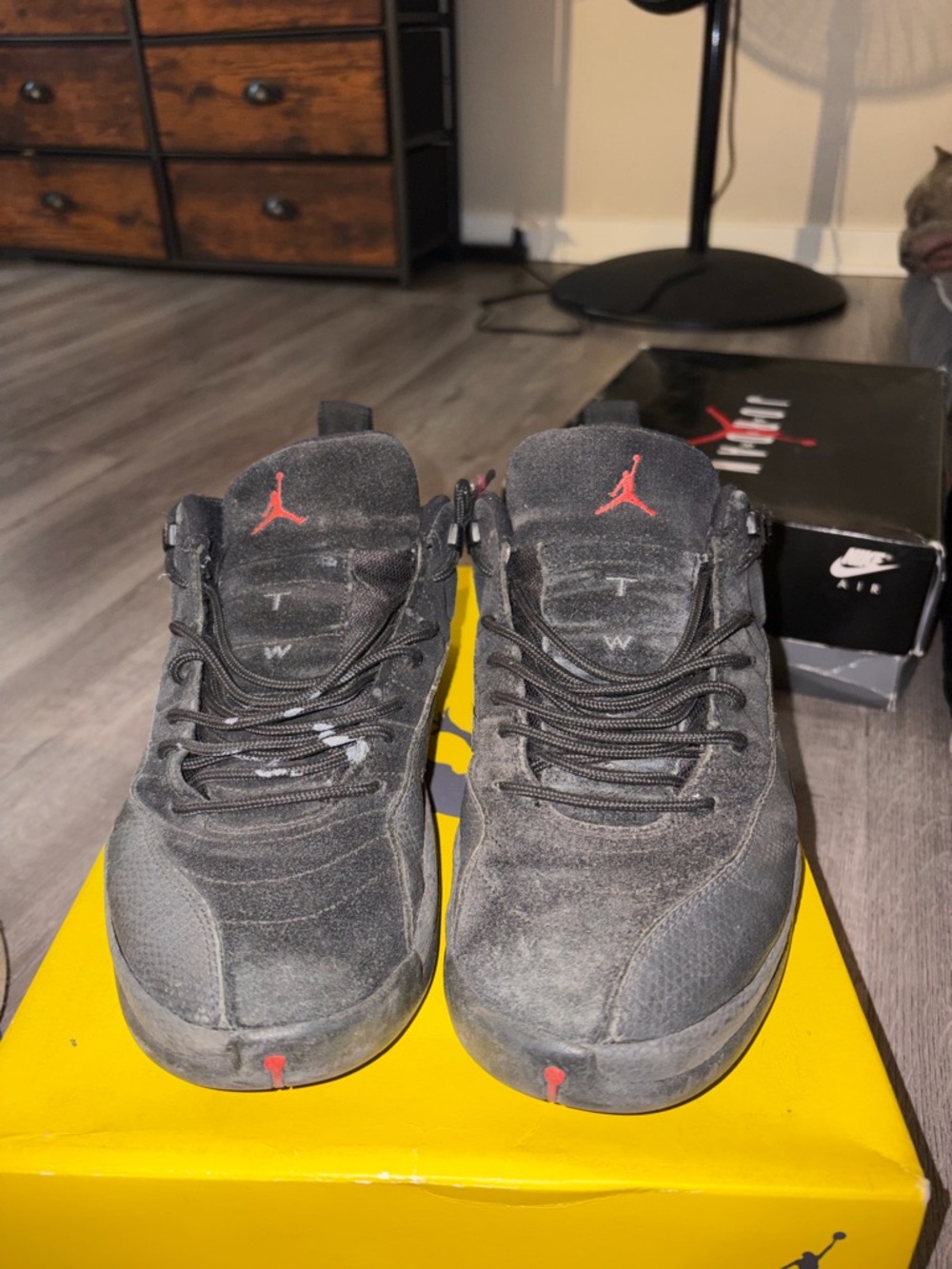 Jordan 12 max orange  Black Sneakers with Red Jumpman Accents